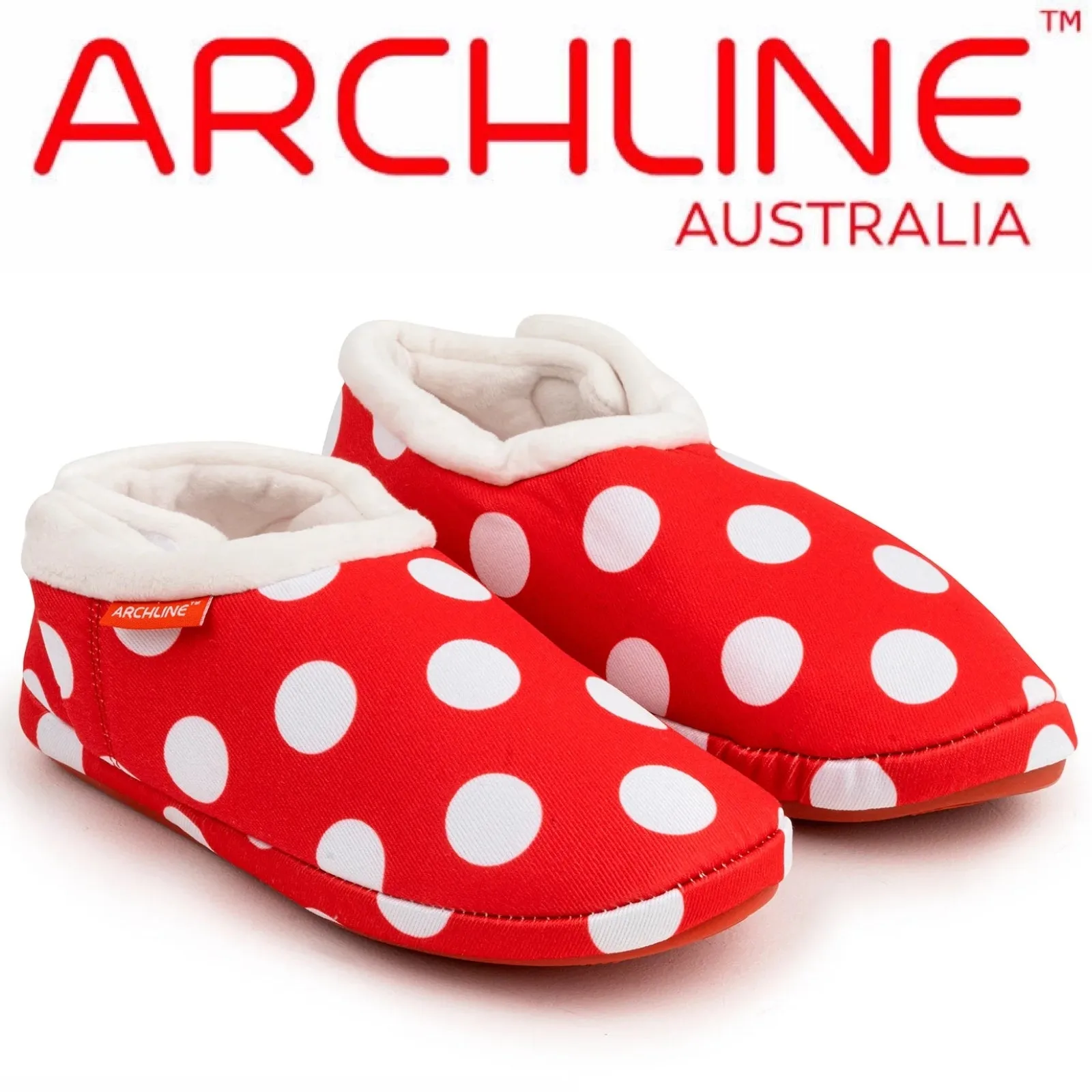 ARCHLINE Orthotic Slippers CLOSED Back Scuffs Moccasins Pain Relief - Red Polka Dots - EUR 41 (Womens 10 US)