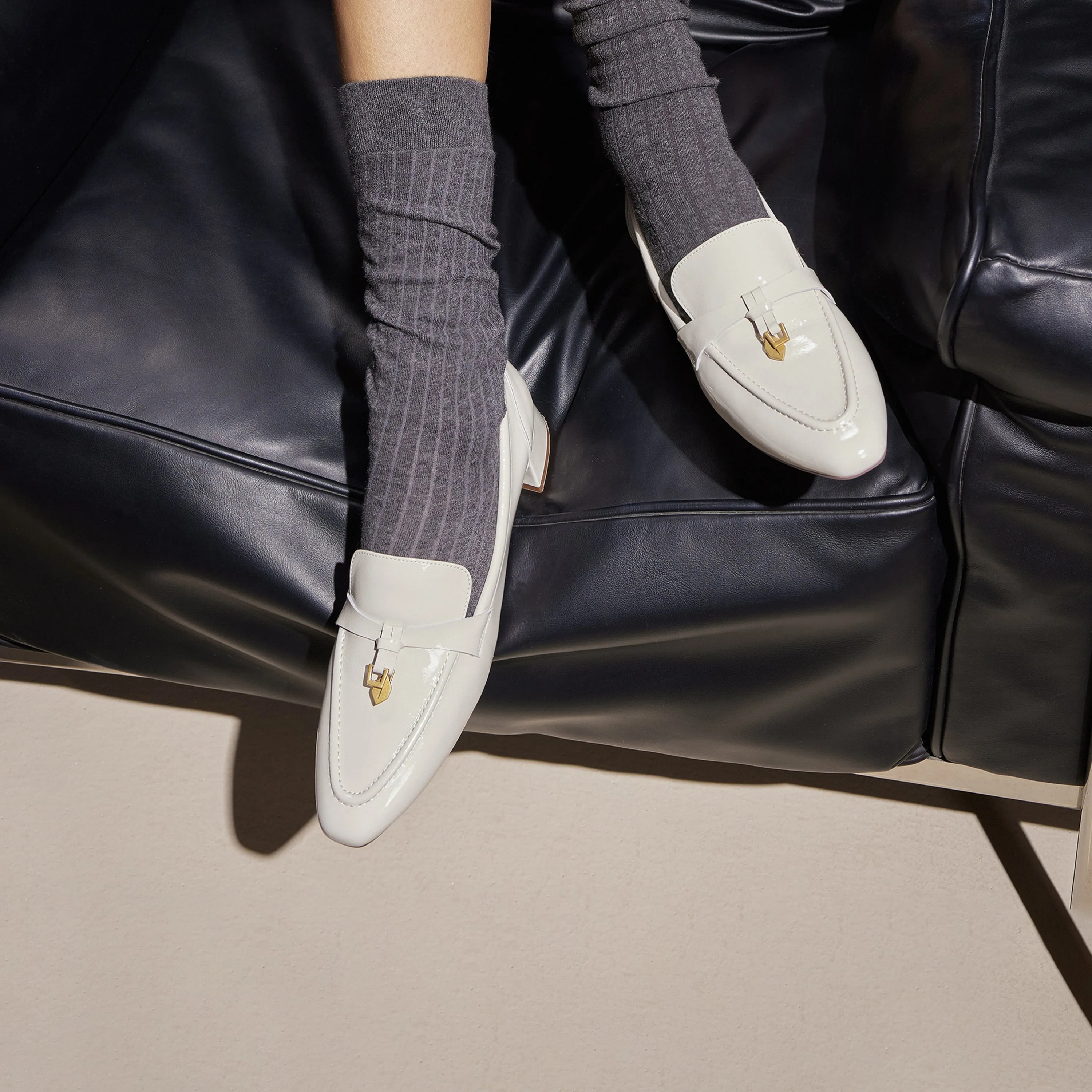 Beige Classic Signature Patent Loafers