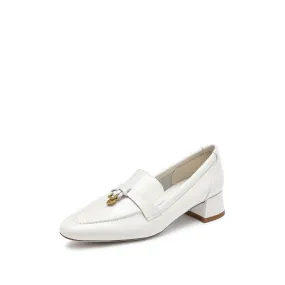 Beige Classic Signature Patent Loafers