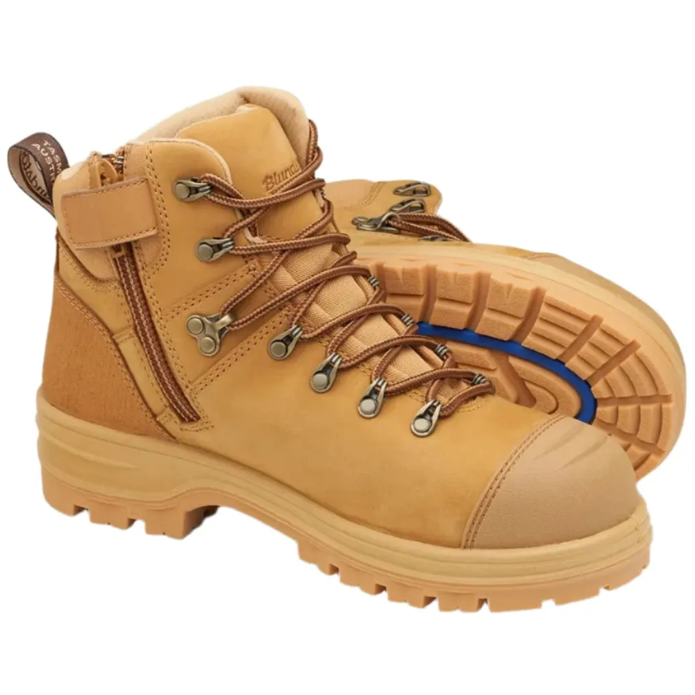 Blundstone Wheat Nubuck Water Resistant Leather 135mm Zip Side Steel Cap Safety Boot (243) (Special)