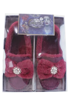 Brandwell Luxury Ladies Plush Moccasin Slippers Ruby 6-7