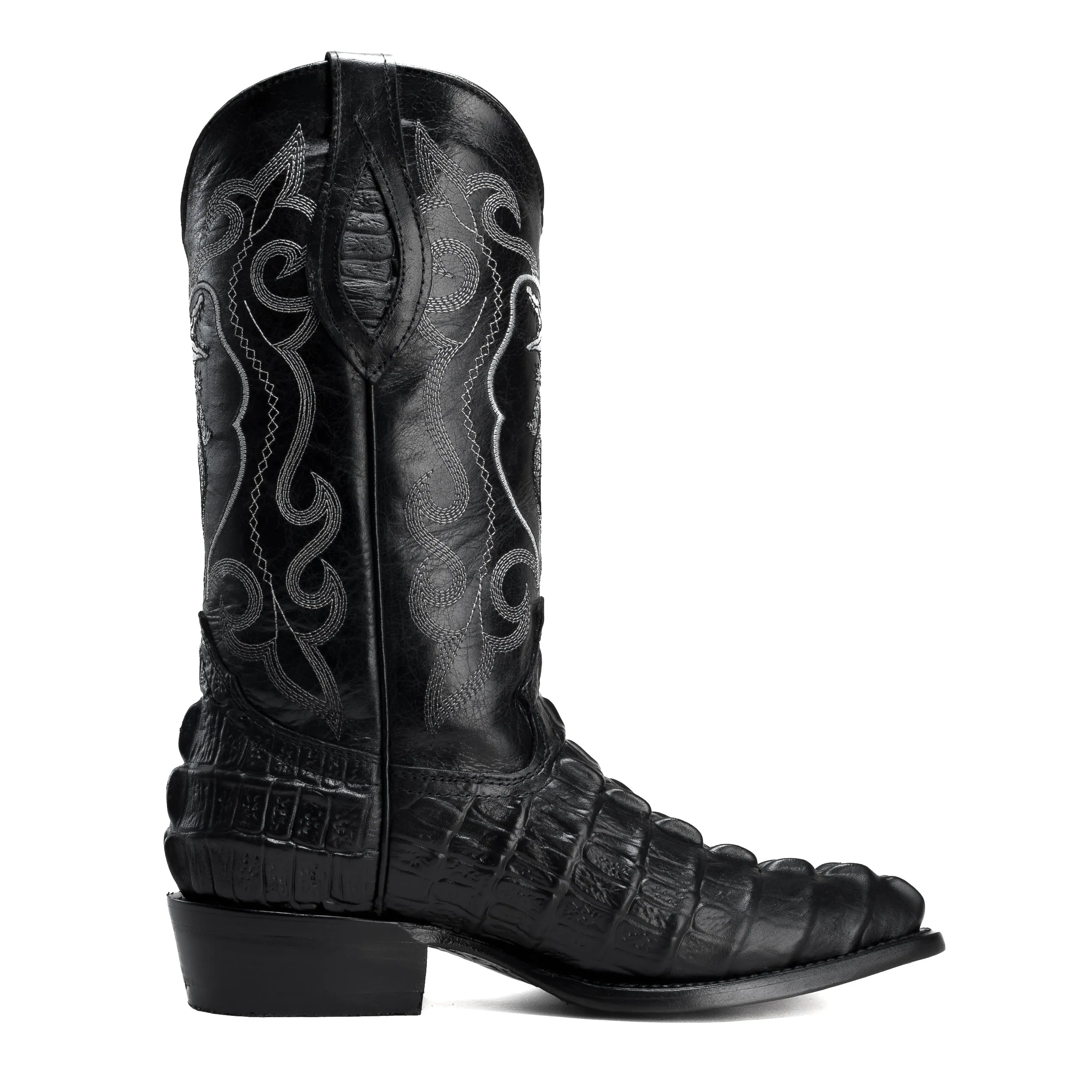 Combo JB904 Black Combo Men's Western Boots: J Toe Cowboy boots in Caiman Print Leather with 004 Black  Belt