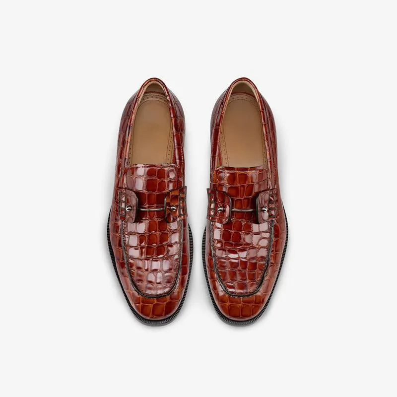 Crocodile Print Leather Loafers