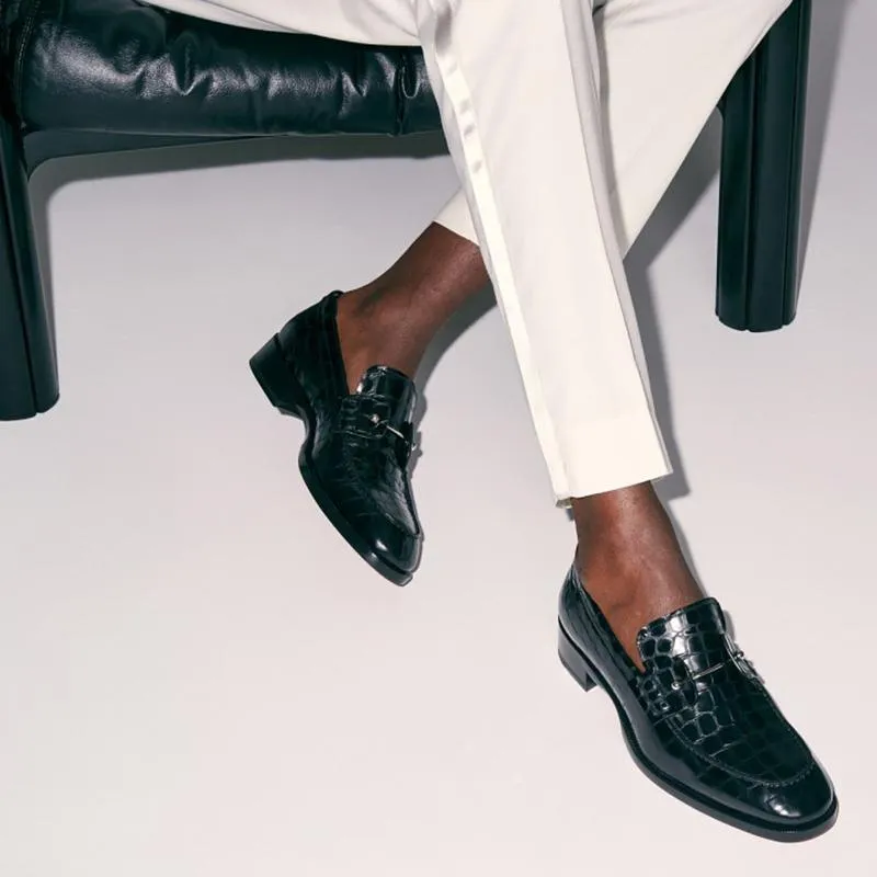 Crocodile Print Leather Loafers