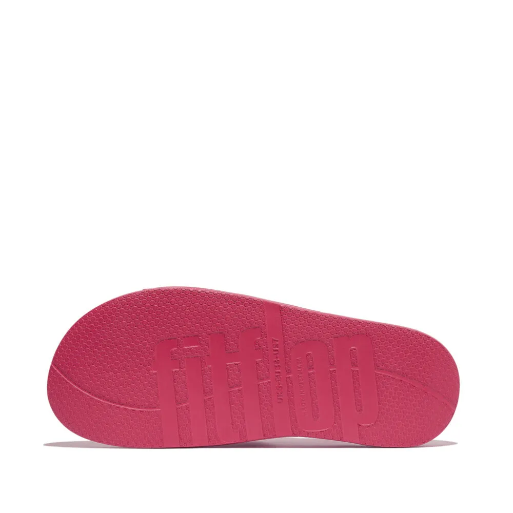 Fitflop iQushion Snake Print Two Bar Buckle Slides Wild Raspberry