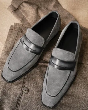 Gray Suede Penny Loafers