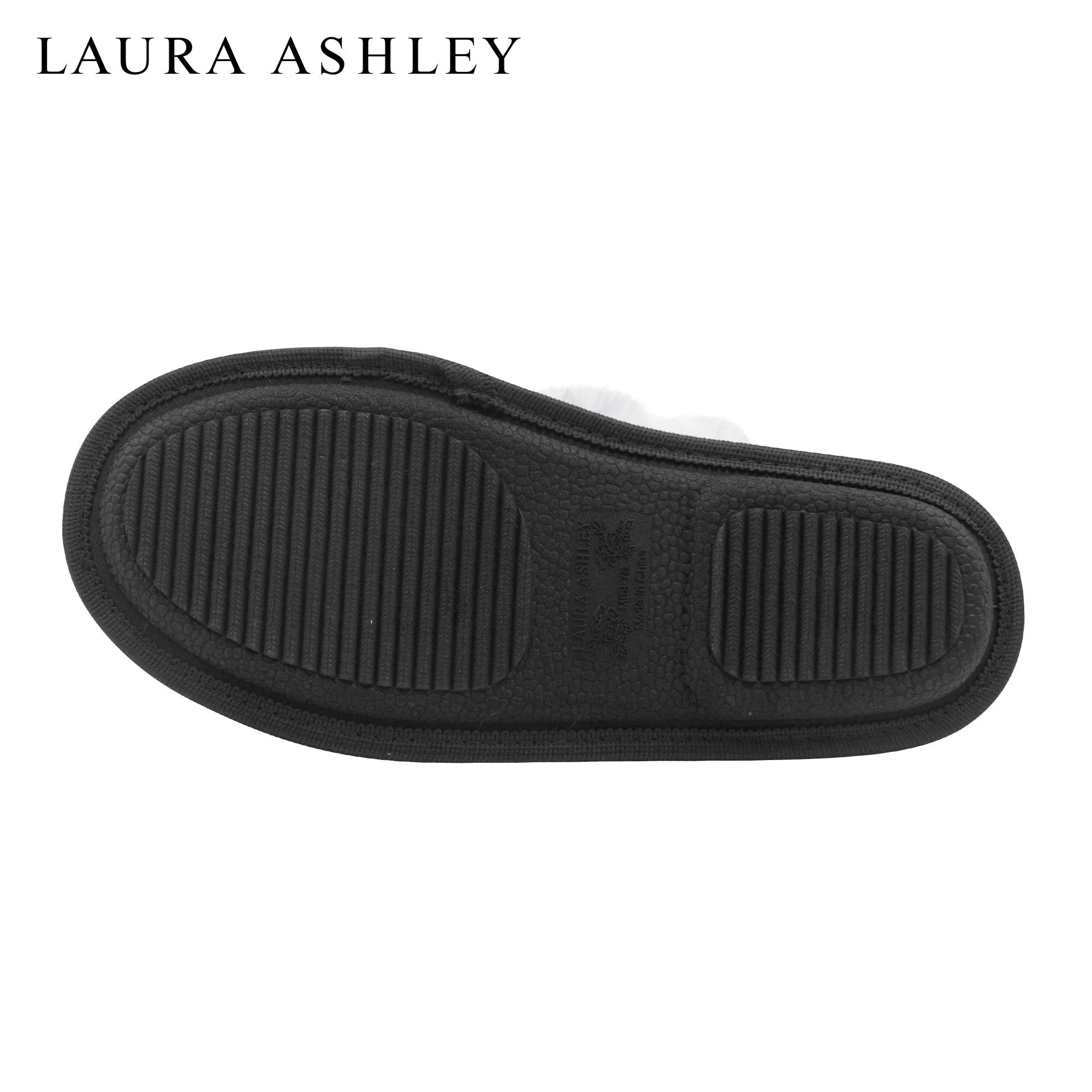 Laura Ashley Ladies Micro Suede Scuff Slipper with Plush Collar, Black, S