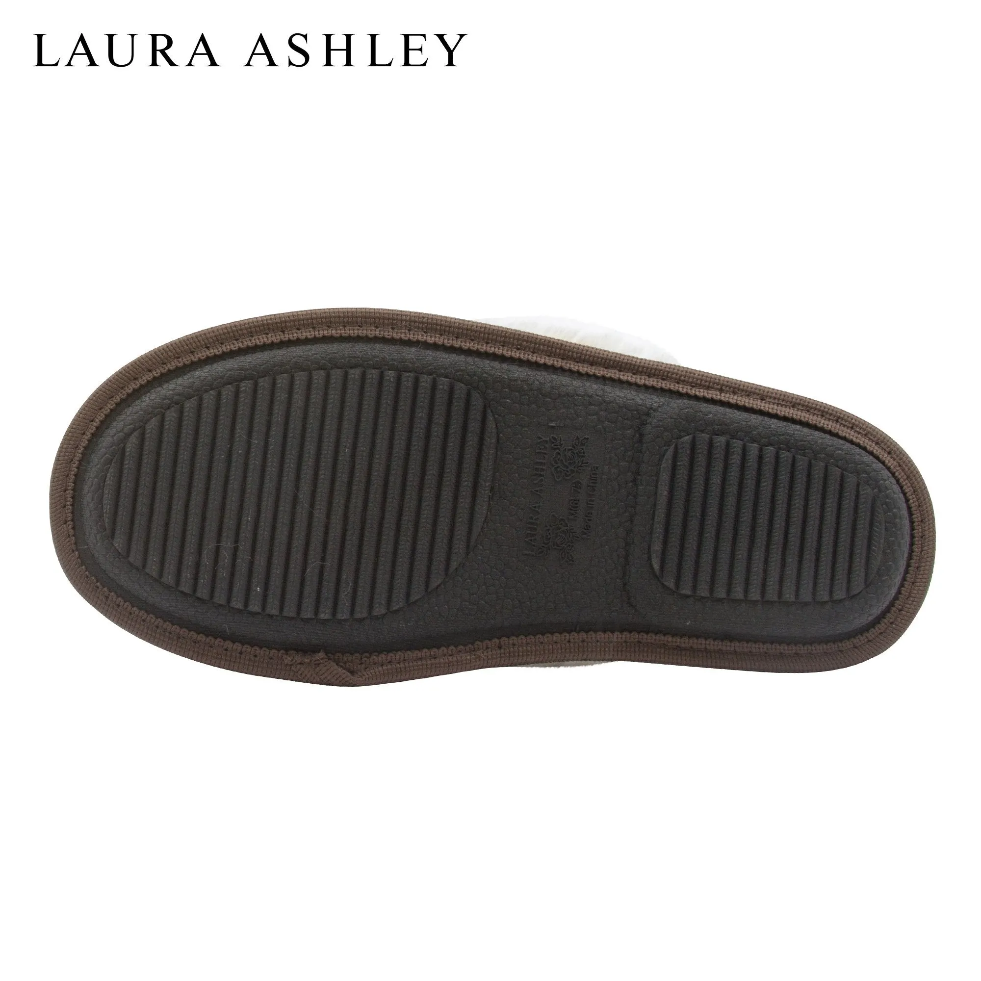 Laura Ashley Ladies Micro Suede Scuff Slipper with Plush Collar, Brown, L