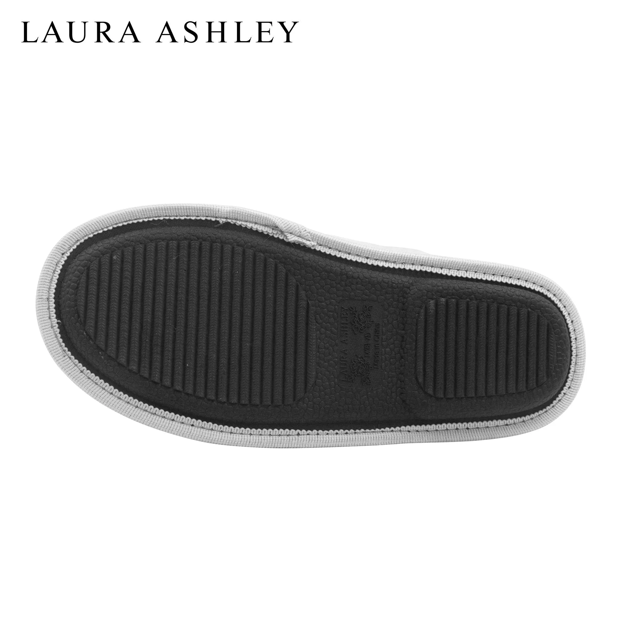 Laura Ashley Ladies Micro Suede Scuff Slipper with Plush Collar, Light Grey, L