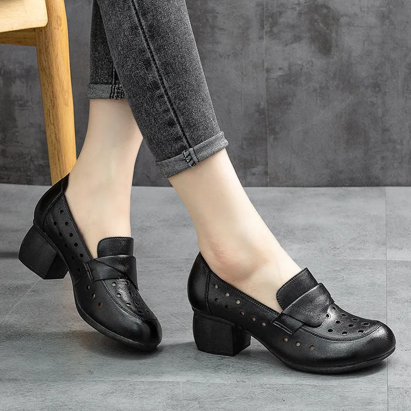 Low-heeled breathable leather sandals
