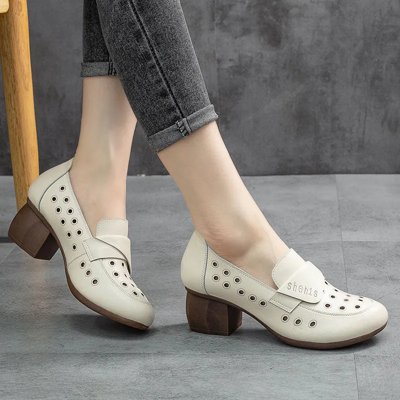 Low-heeled breathable leather sandals
