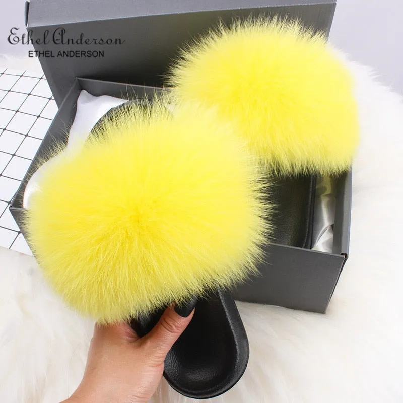 Real FOX Fur Slides Indoor Flip Flops