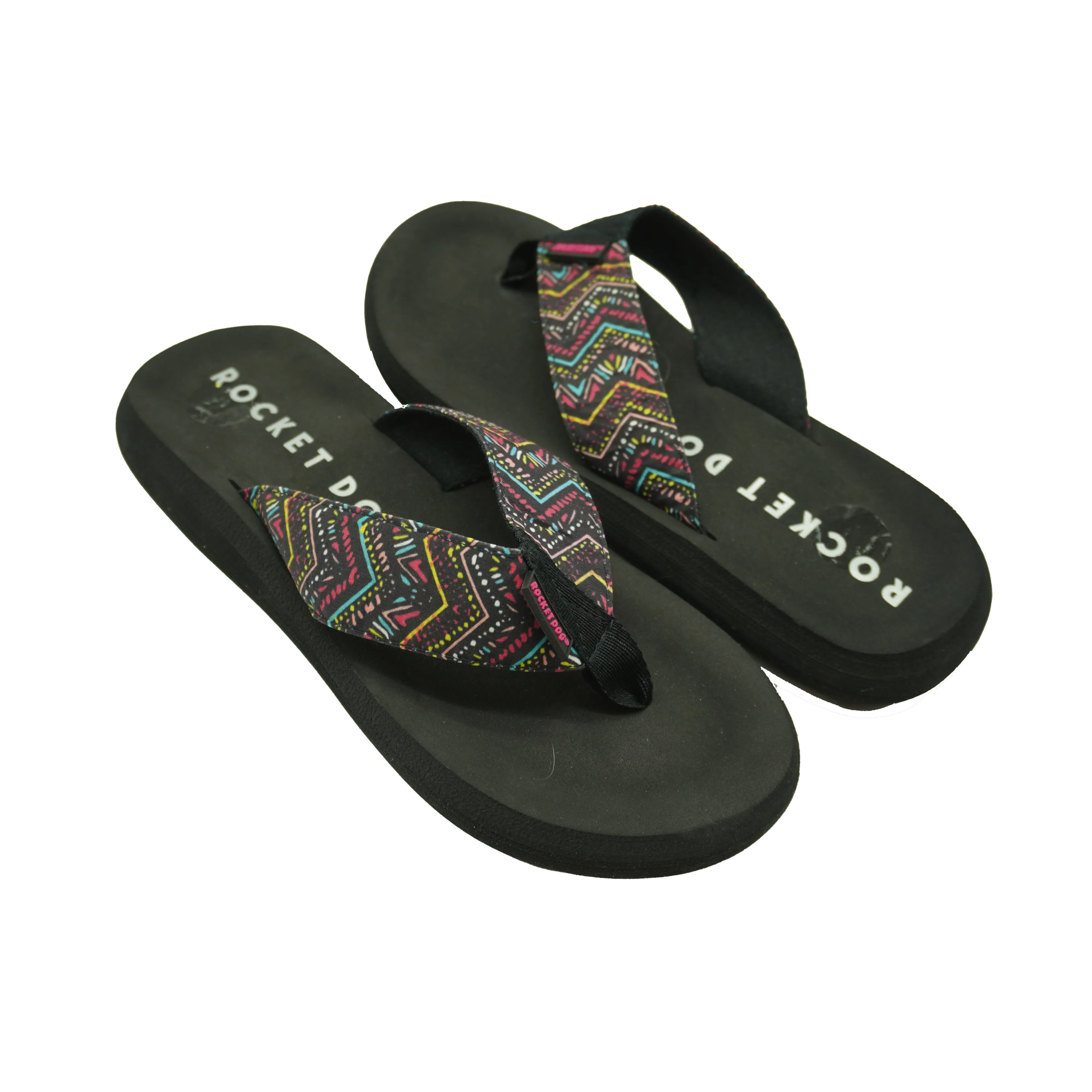 Rocket Dog Women's Aztec Design Cushioned Thong Sandals Black Size 9