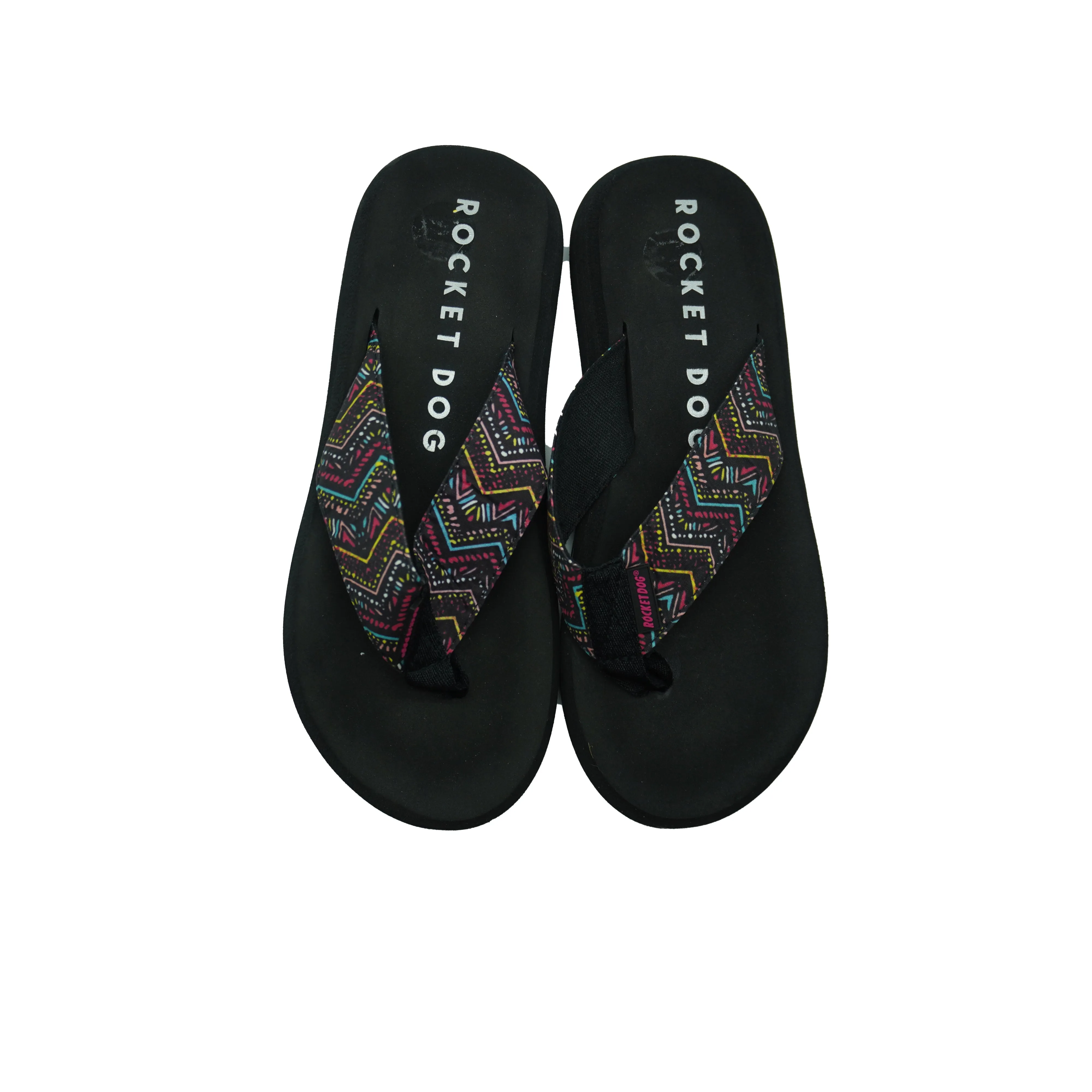 Rocket Dog Women's Aztec Design Cushioned Thong Sandals Black Size 9
