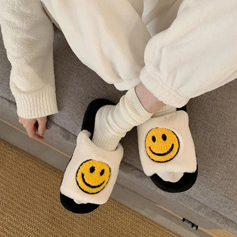 Round Smile Open-toe Plush Slippers