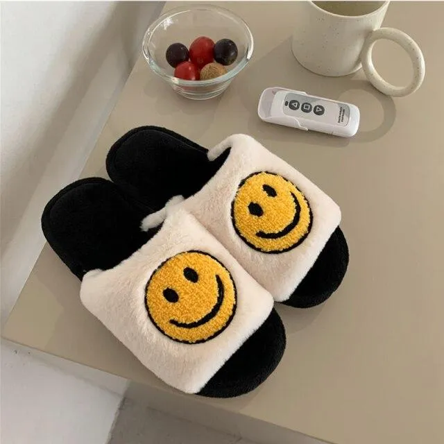 Round Smile Open-toe Plush Slippers