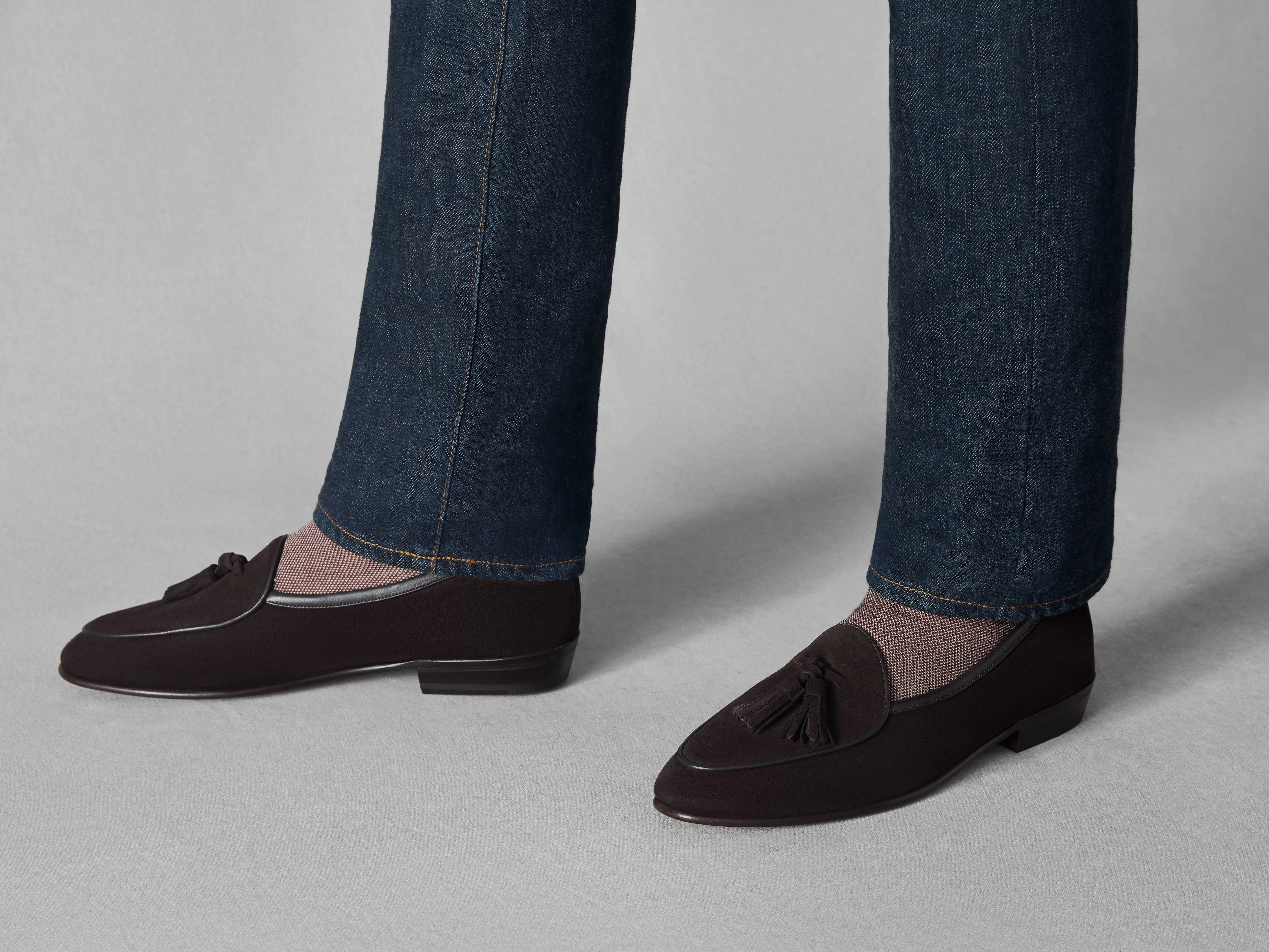 Sagan Classic Tassel Loafers in Lusitanias Dark Brown Asteria Suede with Leather Sole