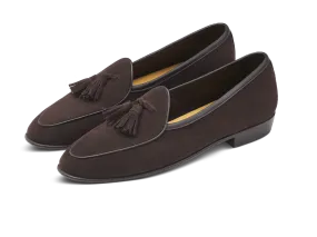 Sagan Classic Tassel Loafers in Lusitanias Dark Brown Asteria Suede with Leather Sole