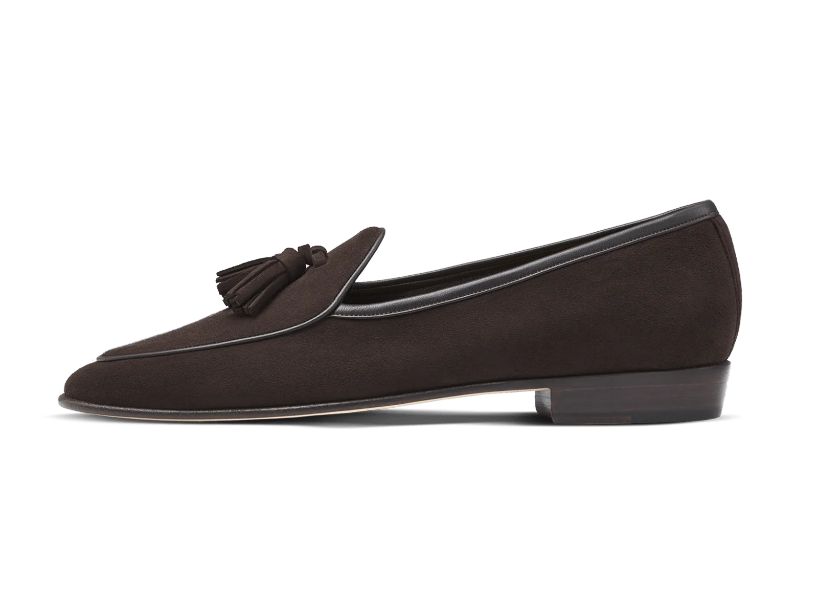 Sagan Classic Tassel Loafers in Lusitanias Dark Brown Asteria Suede with Leather Sole