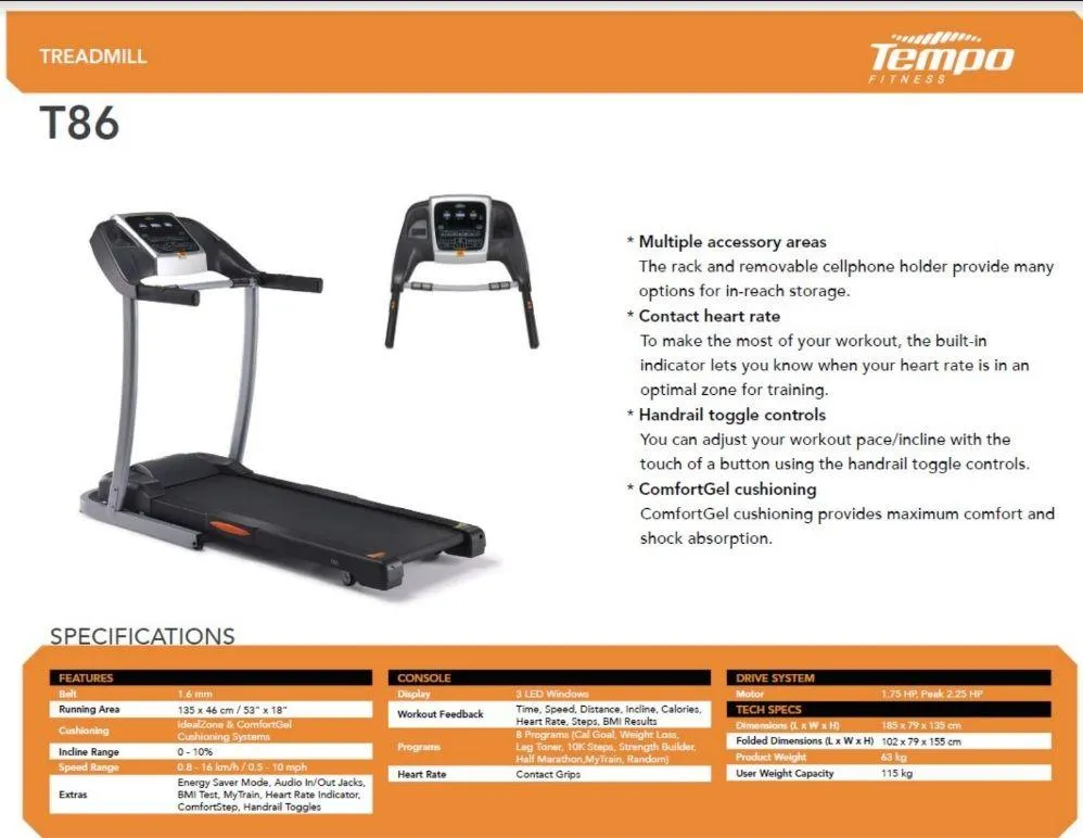 Tempo T86 Treadmill (SALE)