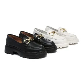 Women Leather Gold Buckle Platform Chunky Loafers Della