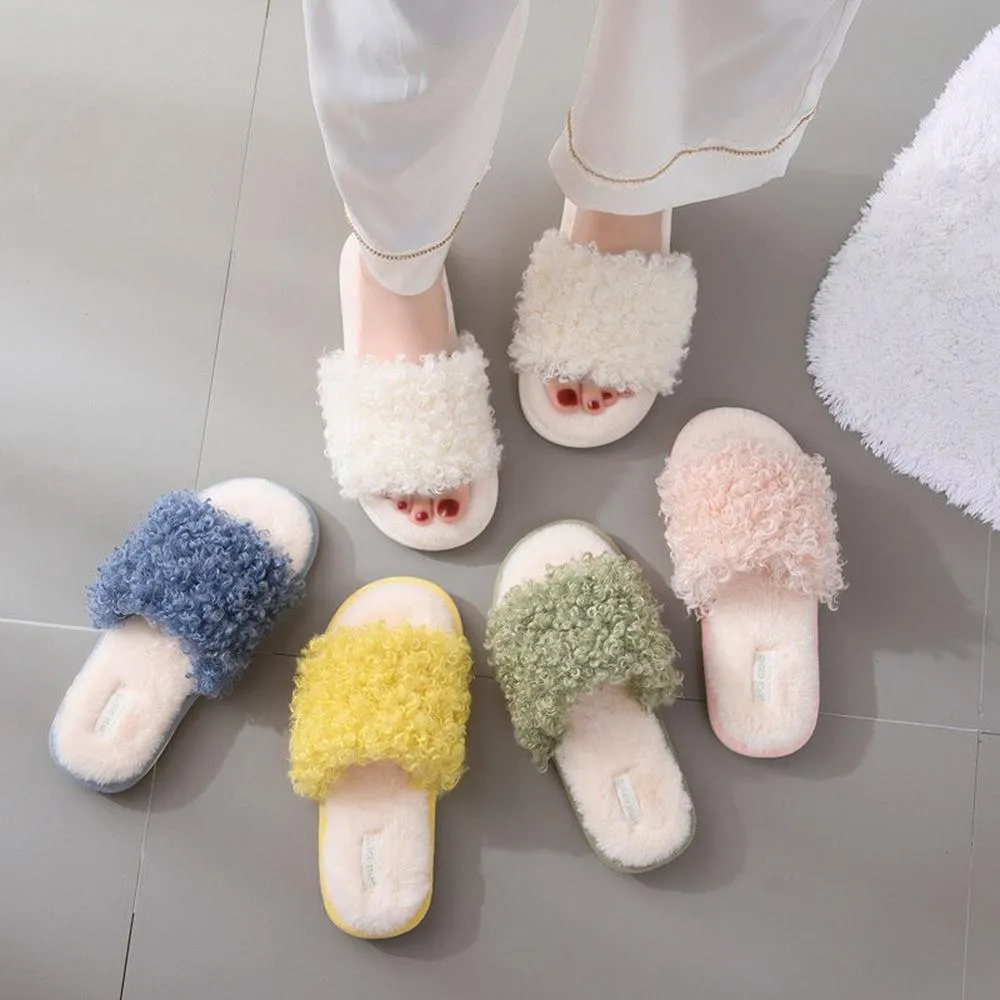 Women Warm Faux Fur Indoor Slippers Home Floor Furry Slipper