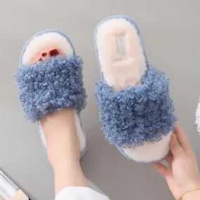 Women Warm Faux Fur Indoor Slippers Home Floor Furry Slipper
